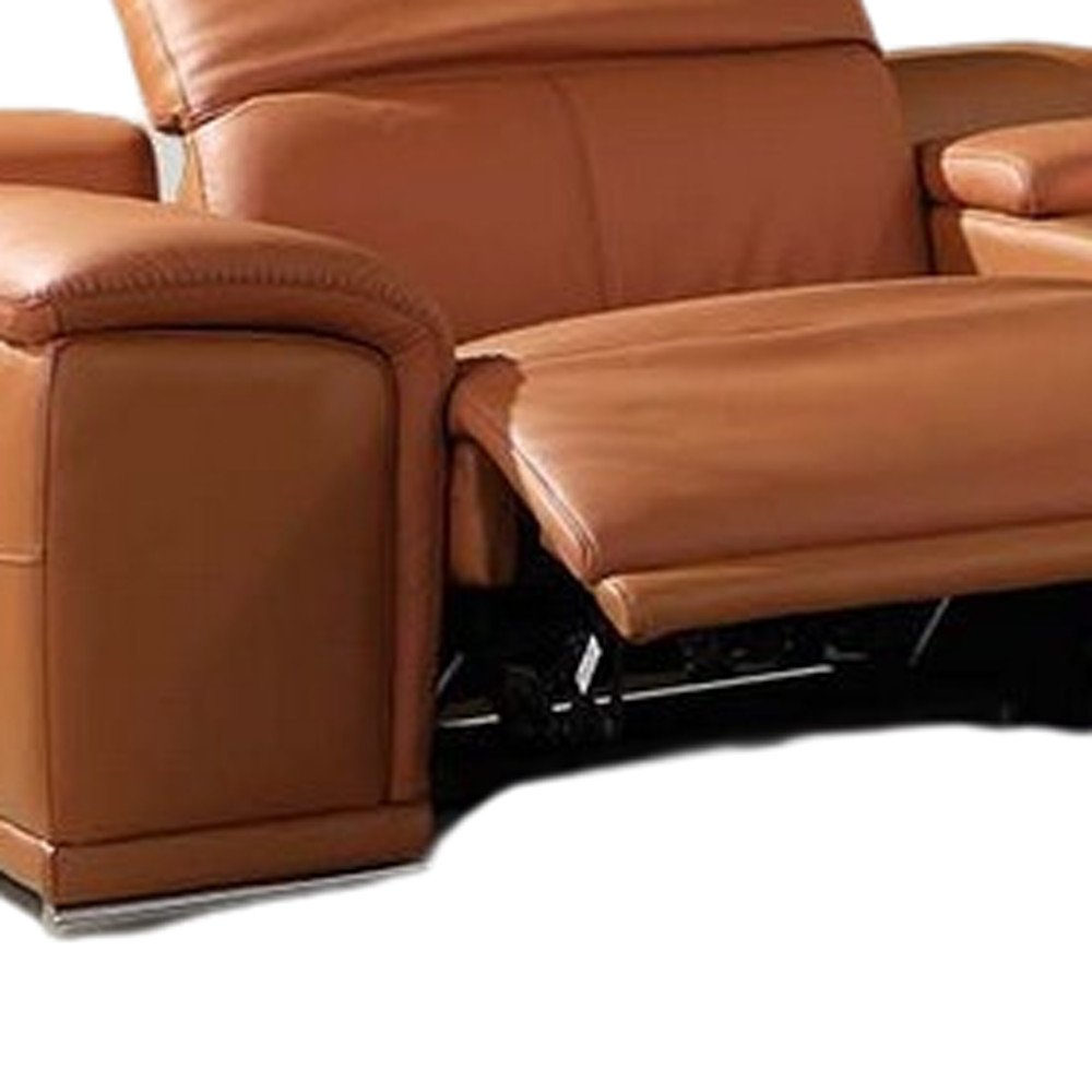 Camel Italian Leather Power Reclining U Shaped Eight Piece Corner Sectional With Console HomeRoots