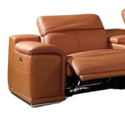 Camel Italian Leather Power Reclining U Shaped Eight Piece Corner Sectional With Console HomeRoots