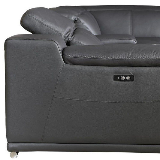 Gray Italian Leather Power Reclining U Shaped Six Piece Corner Sectional With Console HomeRoots