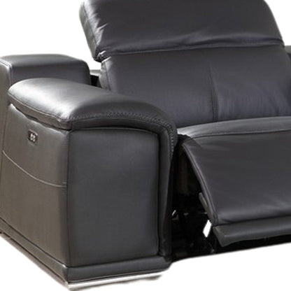 Gray Italian Leather Power Reclining U Shaped Six Piece Corner Sectional With Console HomeRoots