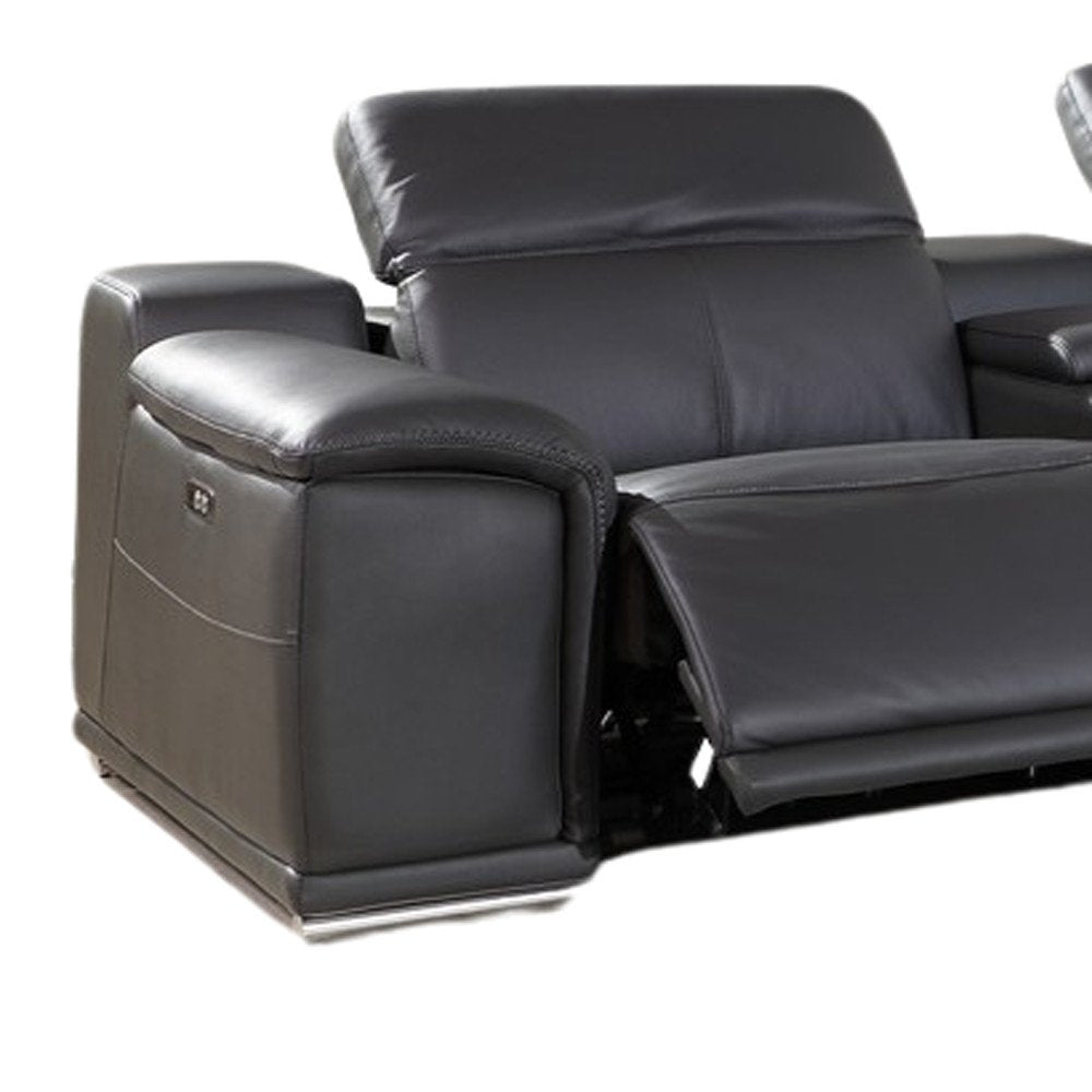 Gray Italian Leather Power Reclining U Shaped Six Piece Corner Sectional With Console HomeRoots
