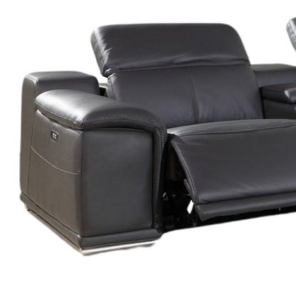 Gray Italian Leather Power Reclining U Shaped Six Piece Corner Sectional With Console HomeRoots