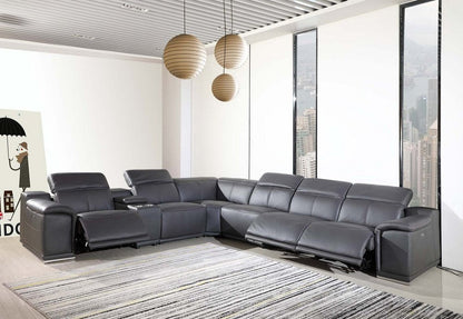 Gray Italian Leather Power Reclining U Shaped Seven Piece Corner Sectional With Console HomeRoots