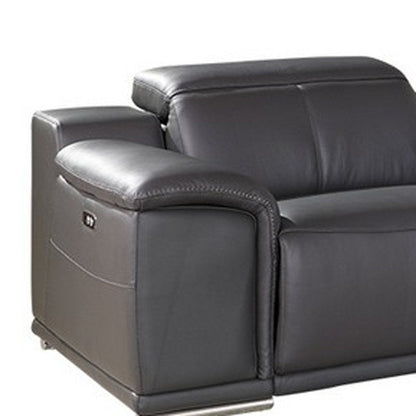Gray Italian Leather Power Reclining U Shaped Seven Piece Corner Sectional With Console HomeRoots