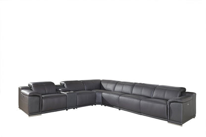 Gray Italian Leather Power Reclining U Shaped Seven Piece Corner Sectional With Console HomeRoots