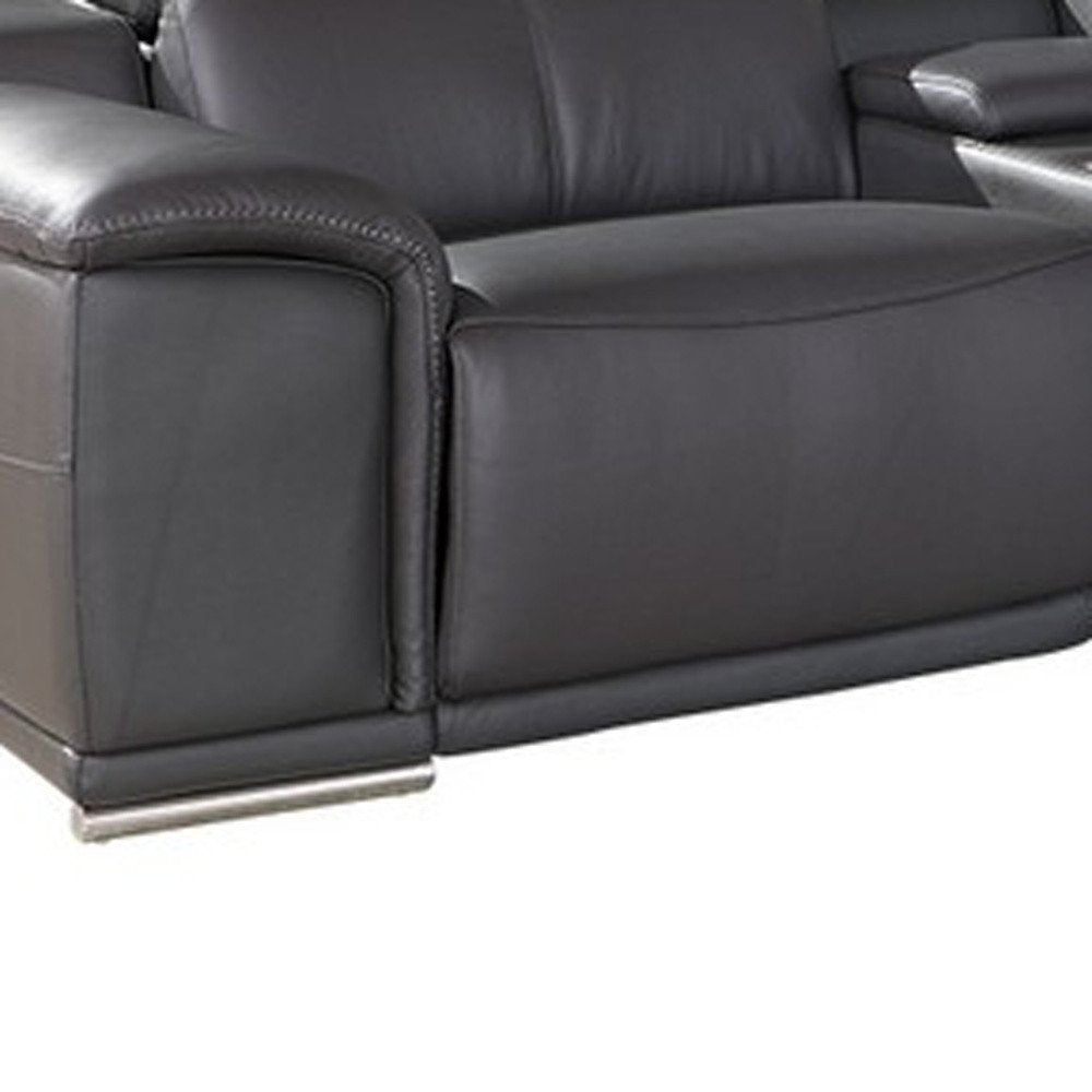 Gray Italian Leather Power Reclining U Shaped Seven Piece Corner Sectional With Console HomeRoots