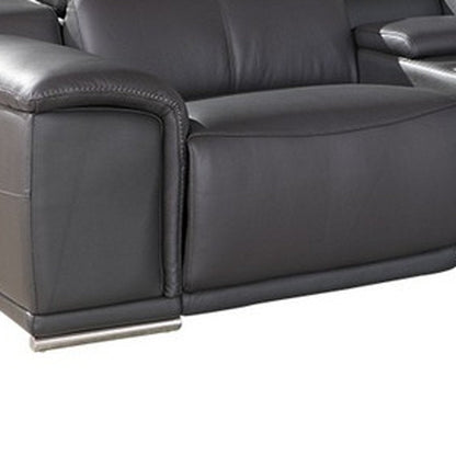 Gray Italian Leather Power Reclining U Shaped Seven Piece Corner Sectional With Console HomeRoots