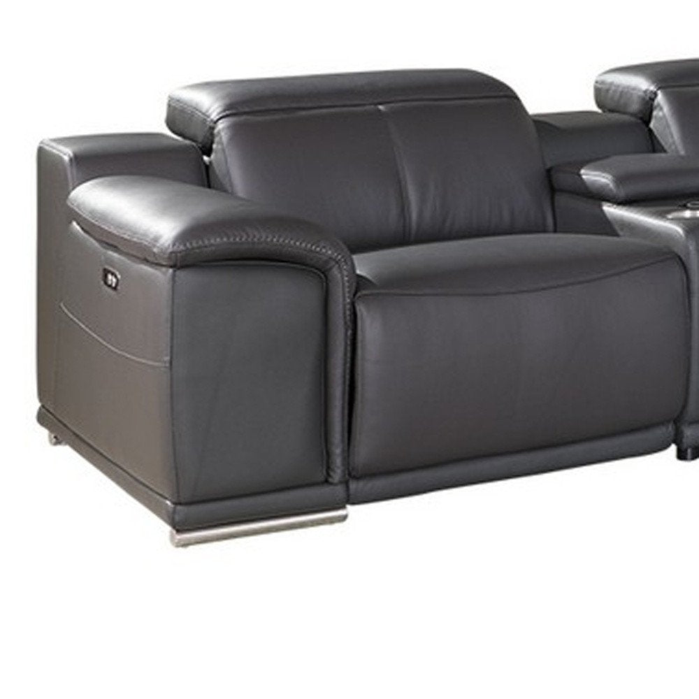 Gray Italian Leather Power Reclining U Shaped Seven Piece Corner Sectional With Console HomeRoots