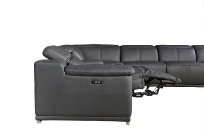 Gray Italian Leather Power Reclining U Shaped Eight Piece Corner Sectional With Console HomeRoots