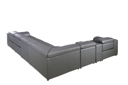Gray Italian Leather Power Reclining U Shaped Eight Piece Corner Sectional With Console HomeRoots