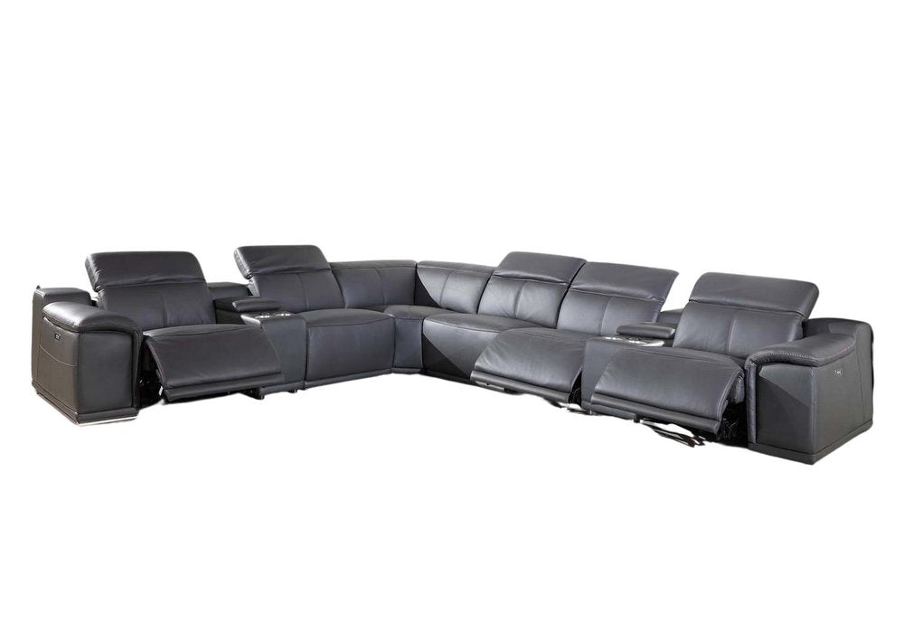 Gray Italian Leather Power Reclining U Shaped Eight Piece Corner Sectional With Console HomeRoots