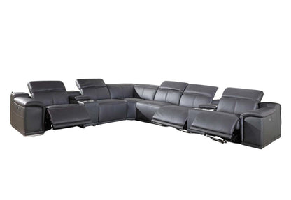 Gray Italian Leather Power Reclining U Shaped Eight Piece Corner Sectional With Console HomeRoots