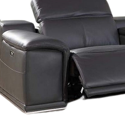Gray Italian Leather Power Reclining U Shaped Eight Piece Corner Sectional With Console HomeRoots