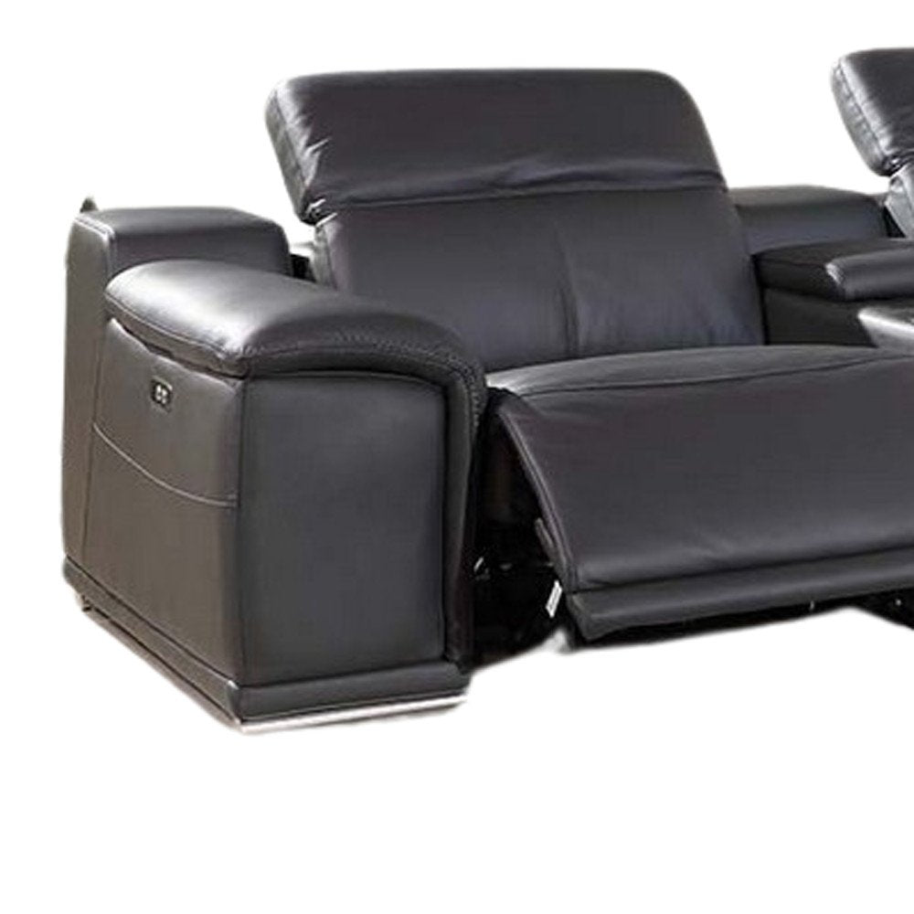 Gray Italian Leather Power Reclining U Shaped Eight Piece Corner Sectional With Console HomeRoots