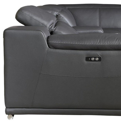 Gray Italian Leather Power Reclining U Shaped Eight Piece Corner Sectional With Console HomeRoots