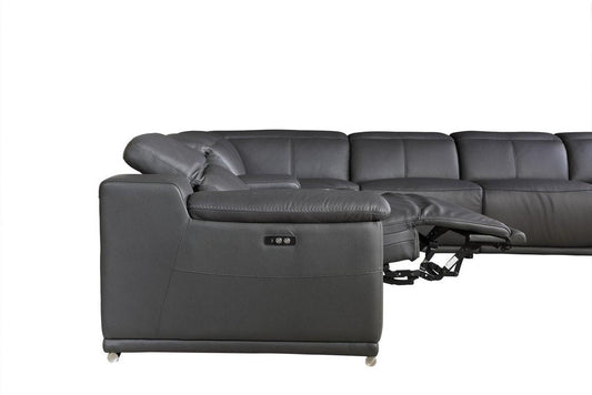 Gray Italian Leather Power Reclining U Shaped Eight Piece Corner Sectional With Console HomeRoots