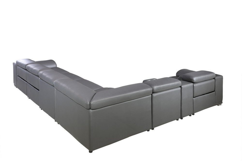 Gray Italian Leather Power Reclining U Shaped Eight Piece Corner Sectional With Console HomeRoots