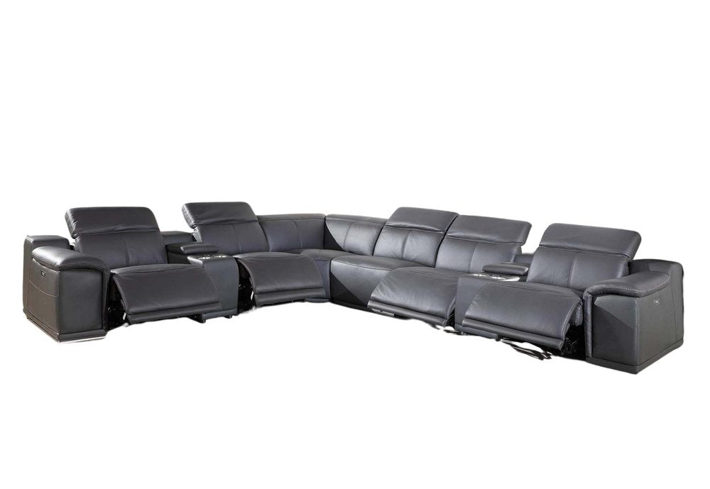 Gray Italian Leather Power Reclining U Shaped Eight Piece Corner Sectional With Console HomeRoots