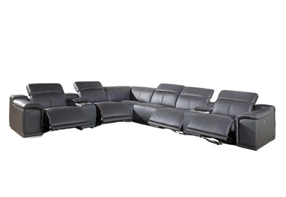 Gray Italian Leather Power Reclining U Shaped Eight Piece Corner Sectional With Console HomeRoots