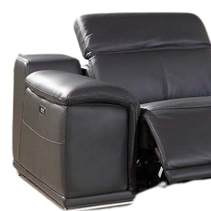 Gray Italian Leather Power Reclining U Shaped Eight Piece Corner Sectional With Console HomeRoots