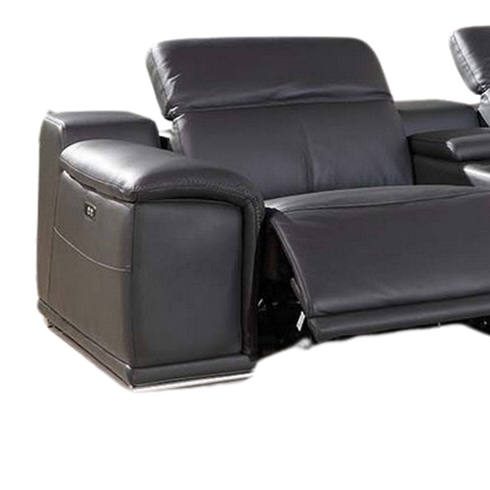 Gray Italian Leather Power Reclining U Shaped Eight Piece Corner Sectional With Console HomeRoots