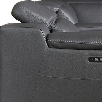 Gray Italian Leather Power Reclining U Shaped Eight Piece Corner Sectional With Console HomeRoots