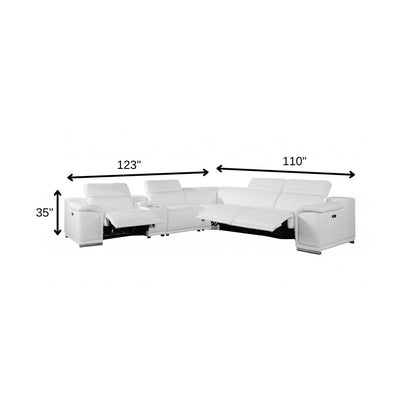 White Italian Leather Power Reclining U Shaped Six Piece Corner Sectional With Console HomeRoots