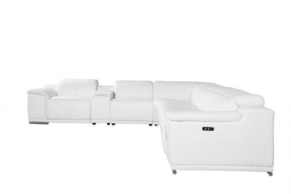 White Italian Leather Power Reclining U Shaped Seven Piece Corner Sectional With Console HomeRoots