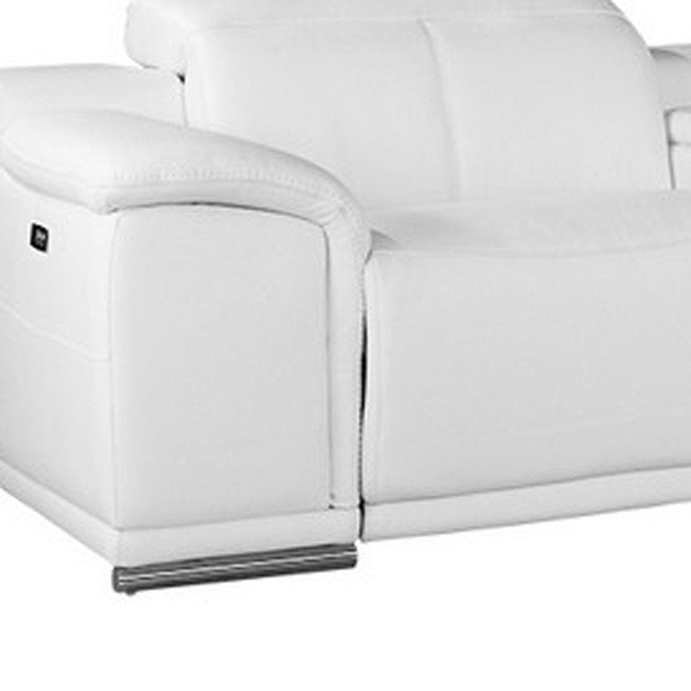 White Italian Leather Power Reclining U Shaped Seven Piece Corner Sectional With Console HomeRoots