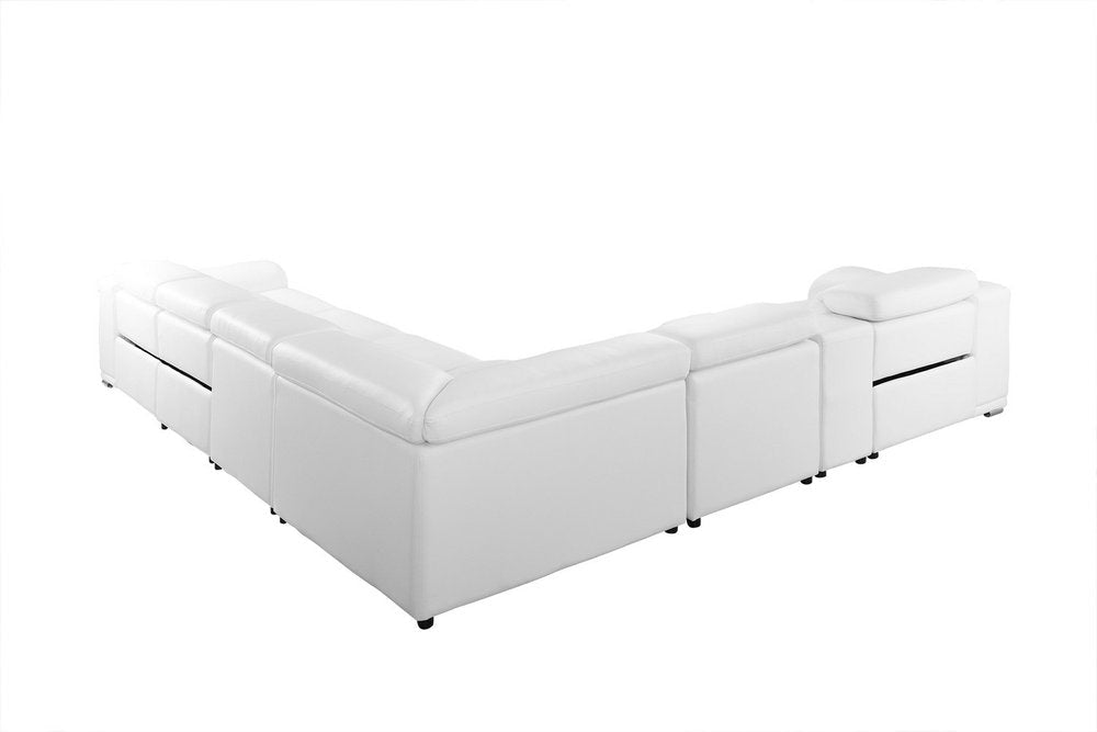 White Italian Leather Power Reclining U Shaped Seven Piece Corner Sectional With Console HomeRoots