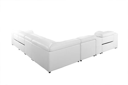 White Italian Leather Power Reclining U Shaped Seven Piece Corner Sectional With Console HomeRoots