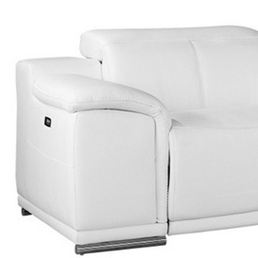 White Italian Leather Power Reclining U Shaped Seven Piece Corner Sectional With Console HomeRoots