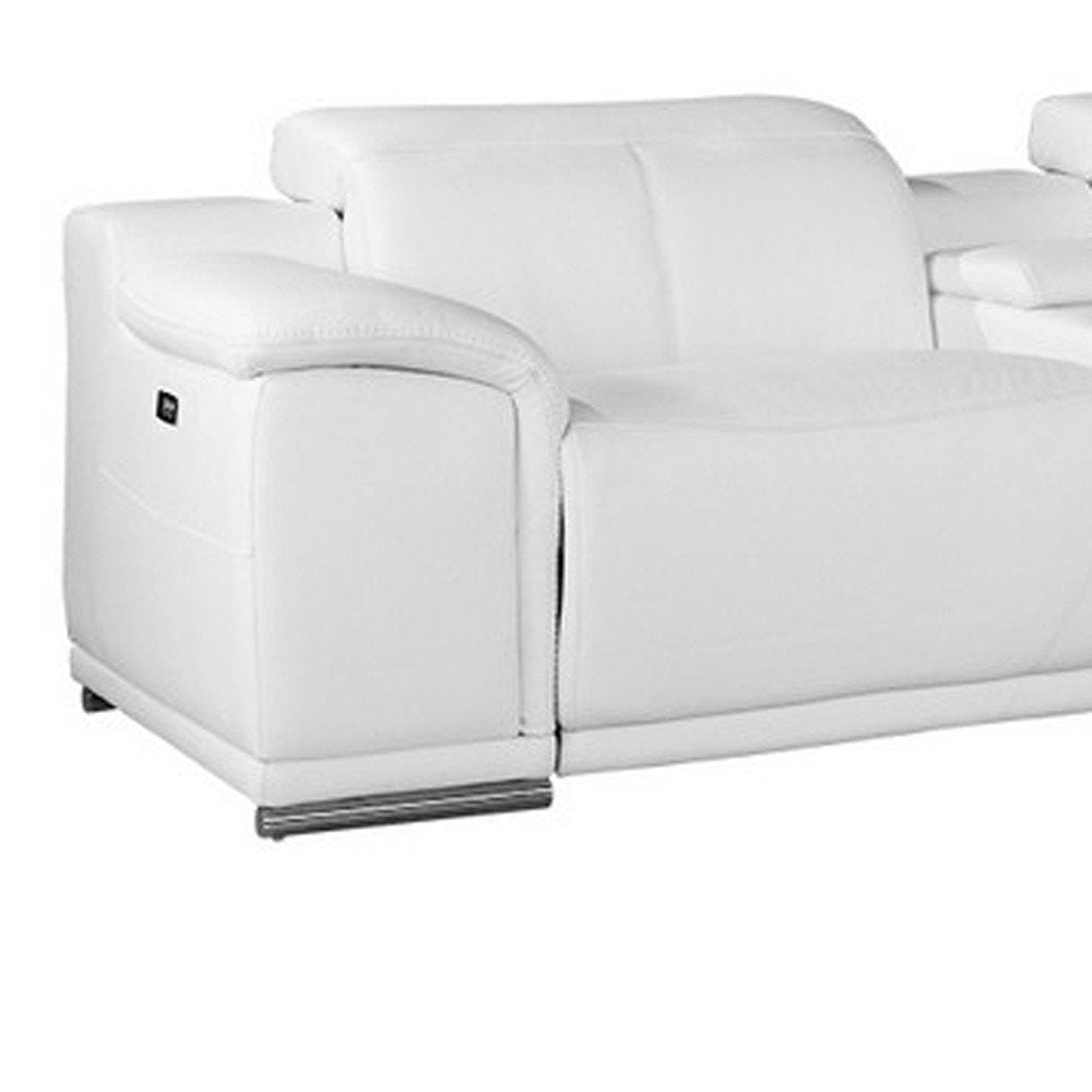 White Italian Leather Power Reclining U Shaped Seven Piece Corner Sectional With Console HomeRoots