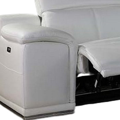 White Italian Leather Power Reclining U Shaped Eight Piece Corner Sectional With Console HomeRoots