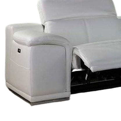 White Italian Leather Power Reclining U Shaped Eight Piece Corner Sectional With Console HomeRoots