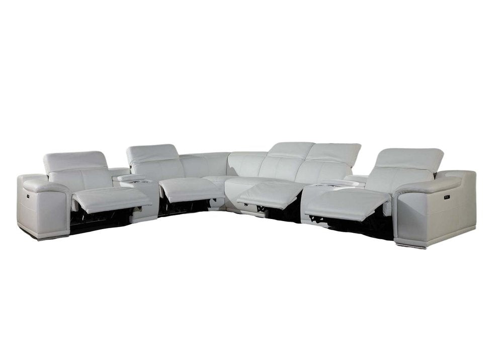 White Italian Leather Power Reclining U Shaped Eight Piece Corner Sectional With Console HomeRoots