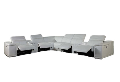 White Italian Leather Power Reclining U Shaped Eight Piece Corner Sectional With Console HomeRoots