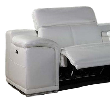 White Italian Leather Power Reclining U Shaped Eight Piece Corner Sectional With Console HomeRoots