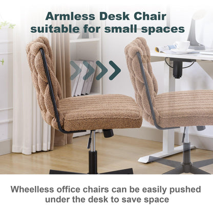 Armless Office Desk Chair No Wheels BROWN - FurniFindUSA