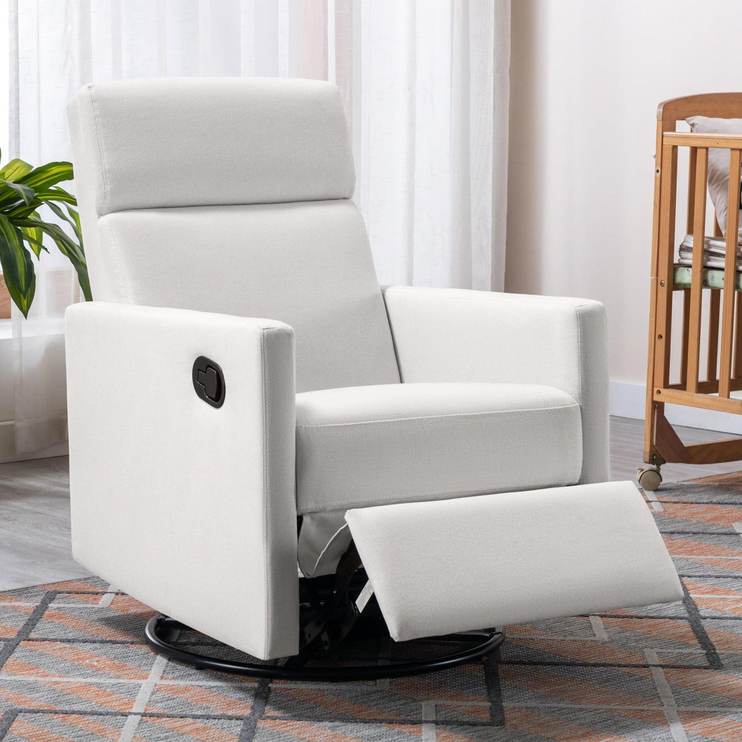 Modern Upholstered Rocker Nursery Chair Plush Seating Glider Swivel Recliner Chair Beige - FurniFindUSA