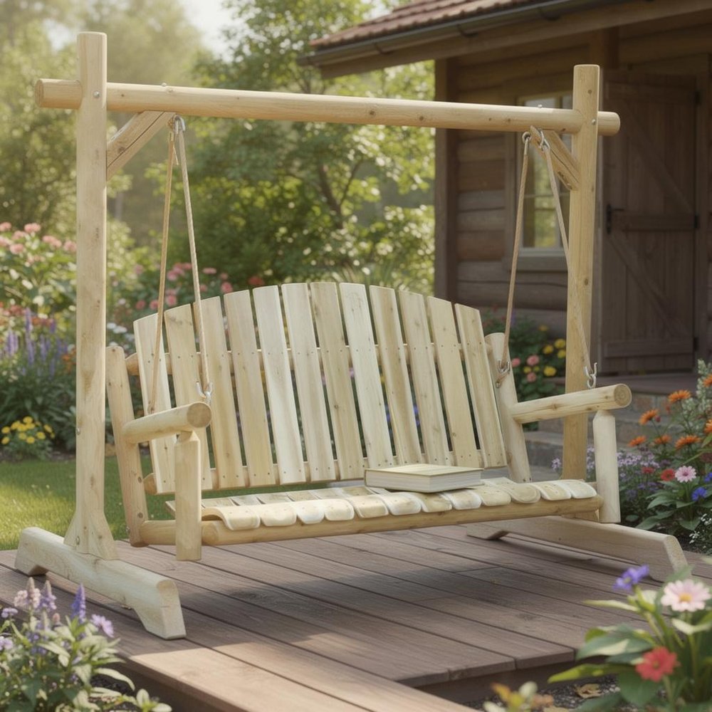 71" Natural Solid Wood Swing Chair HomeRoots