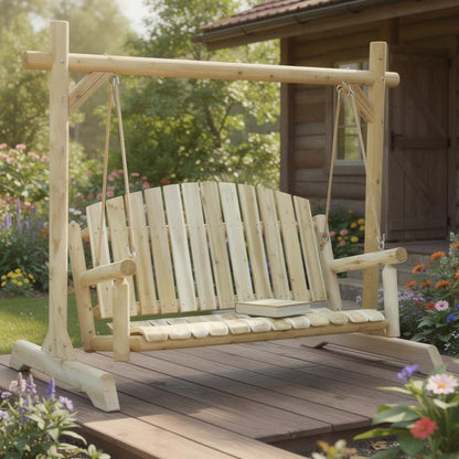 71" Natural Solid Wood Swing Chair HomeRoots