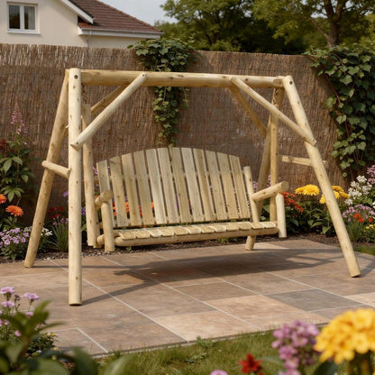 87" Natural Solid Wood Swing Chair HomeRoots