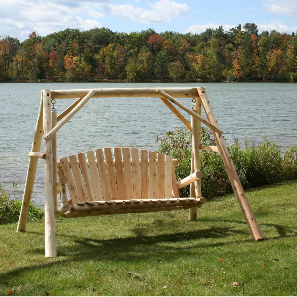 87" Natural Solid Wood Swing Chair HomeRoots