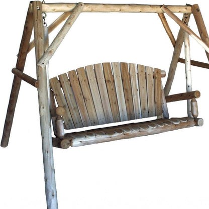 87" Natural Solid Wood Swing Chair HomeRoots
