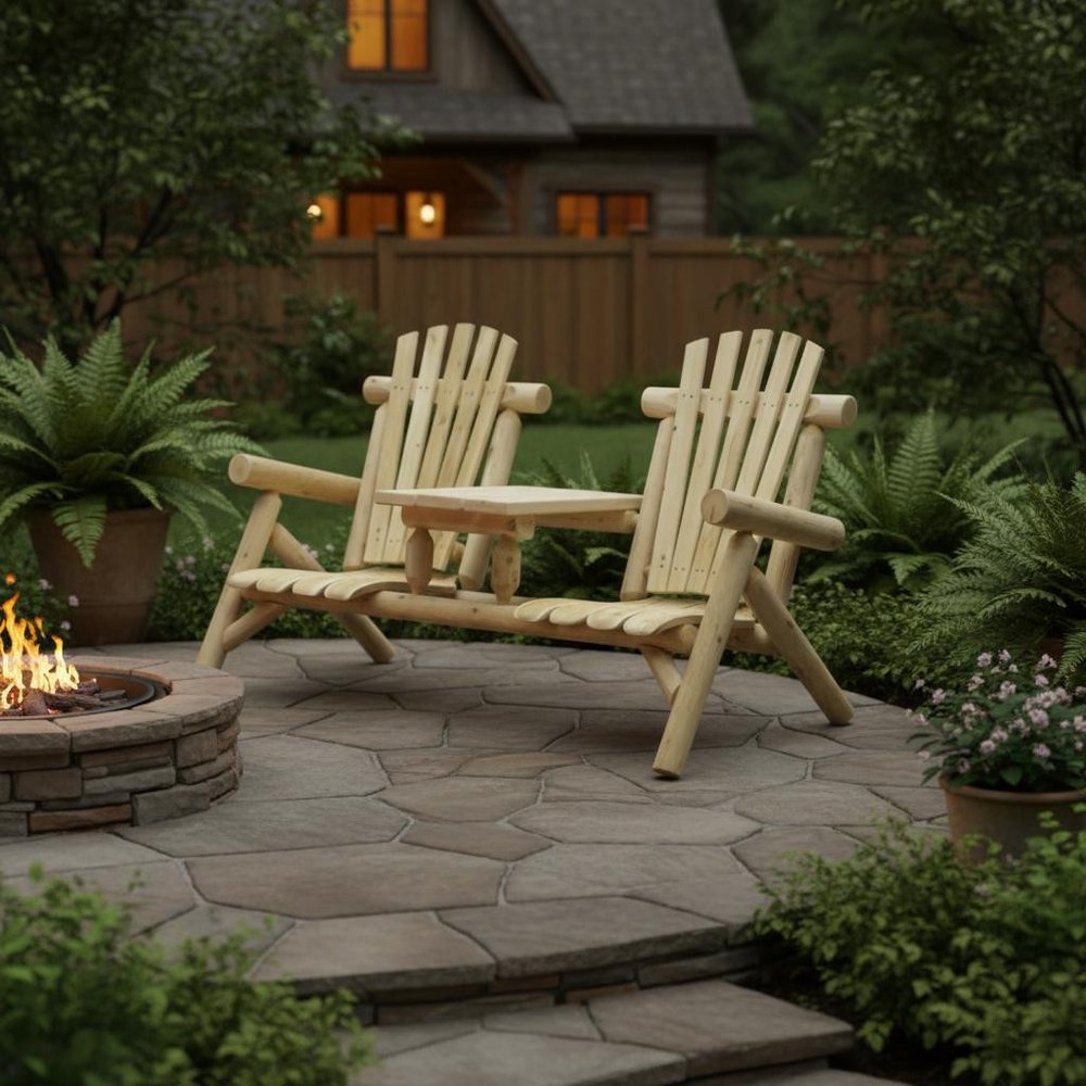 66" Natural Solid Wood Adirondack Chair HomeRoots