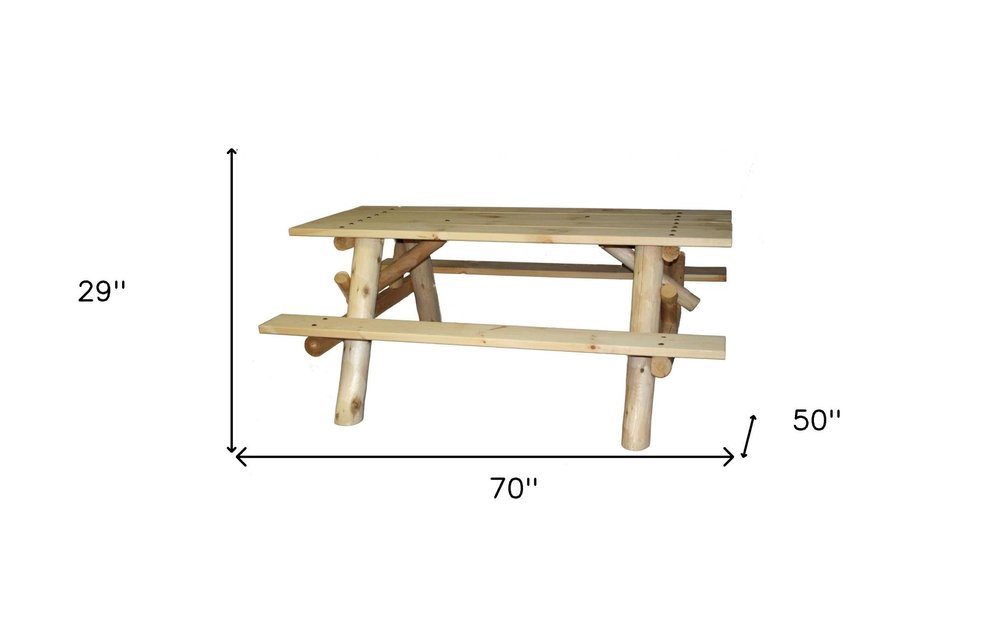 70" Natural Solid Wood Outdoor Picnic Table HomeRoots