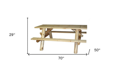 70" Natural Solid Wood Outdoor Picnic Table HomeRoots
