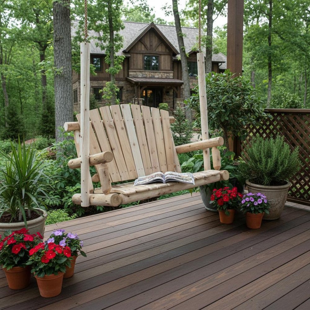 48" X 24" X 48"  Natural Wood Porch Swing HomeRoots