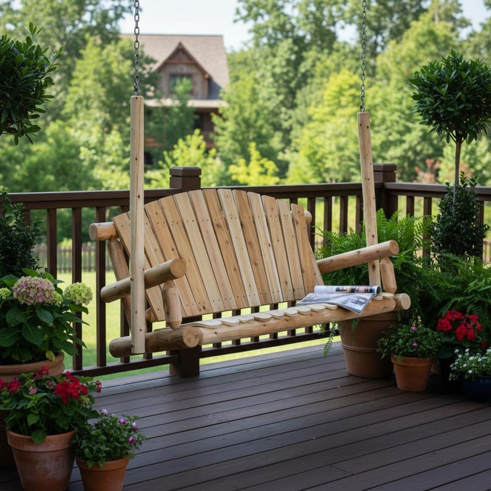 71" X 24" X 47"  Natural Wood Porch Swing HomeRoots